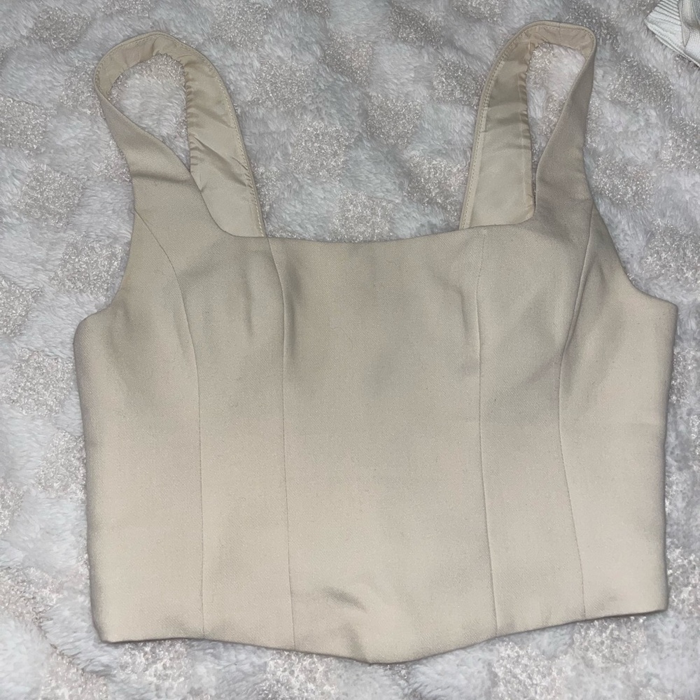 Show Me Your MuMu Sleeveless Cropped Corset Top in Cream • Size Small